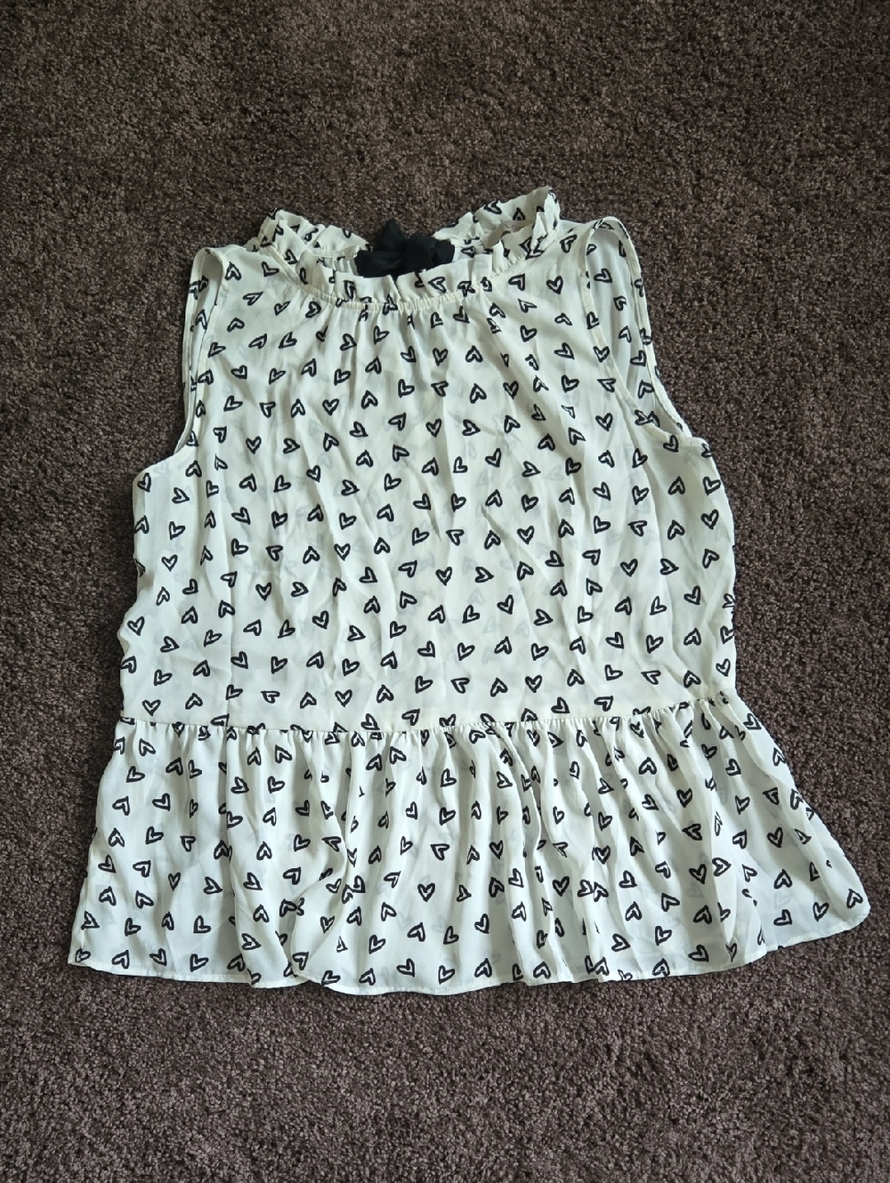 NEW Ann Taylor Loft White Black Heart Peplum Top M